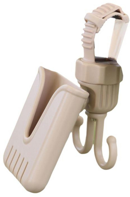 GHSHOP 후크 오가나이저가 있는 유모차 휴대폰 홀더 범용 유연 회전식 안정형 2개 후크 스쿠터 쇼핑 카트용 다용도, 7.8x16cm, ABS, 카키색 옷감, 1개