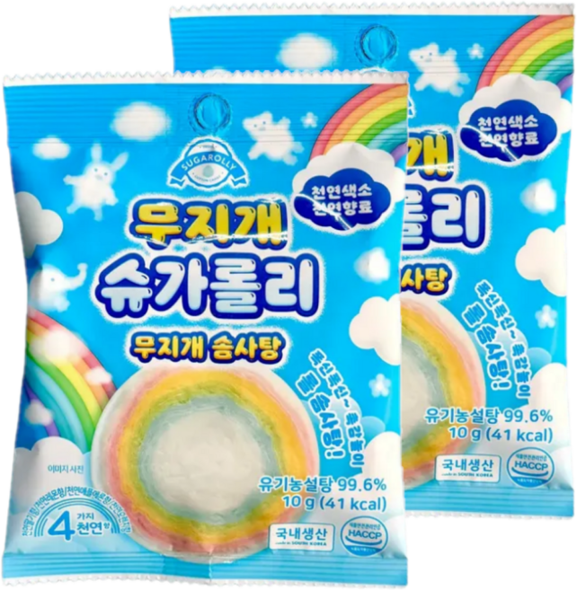 무지개 슈가롤리 솜사탕, 10g, 2개
