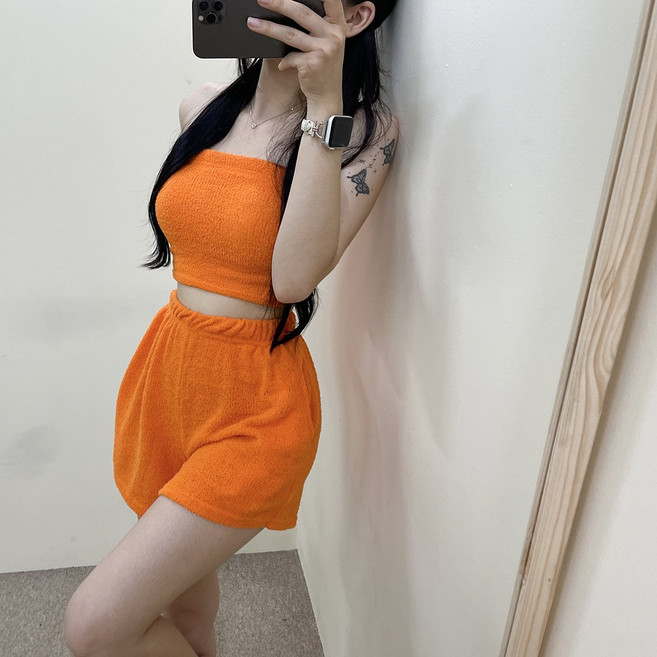 VANANA2 국내제작 여성 타올 튜브탑 팬츠 투피스 세트 3color