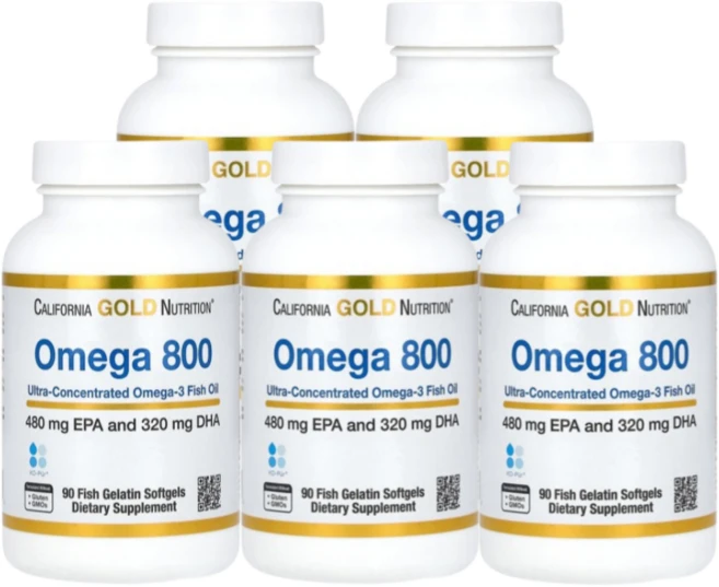 Omega 800 캘리포니아골드 Fish Oil 80% EPA DHA 트리글리세리드 1 000 mg Fish Gelatin, 90정, 5개 - 쿠팡