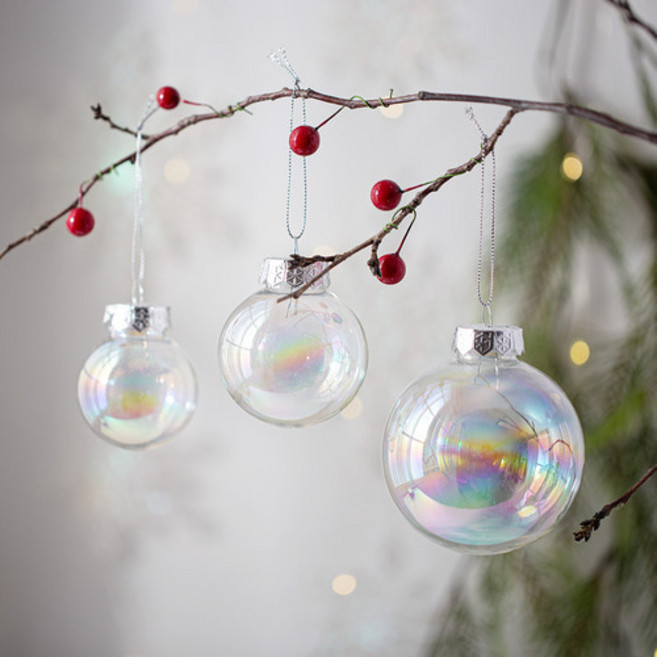 [데코봉봉] 오로라 트리볼 6P 트리장식 트리오너먼트 크리스마스오브제 크리스마스소품 트리소품 크리스마스장식소품 투명오너먼트 크리스마스장식볼 트리장식볼, 색상