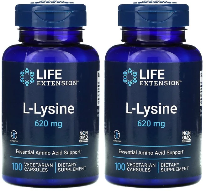 Life Extension L-Lysine 라이프 익스텐션 엘 라이신 620m 100베지캡슐 2팩, 2개, 100정 - 쿠팡