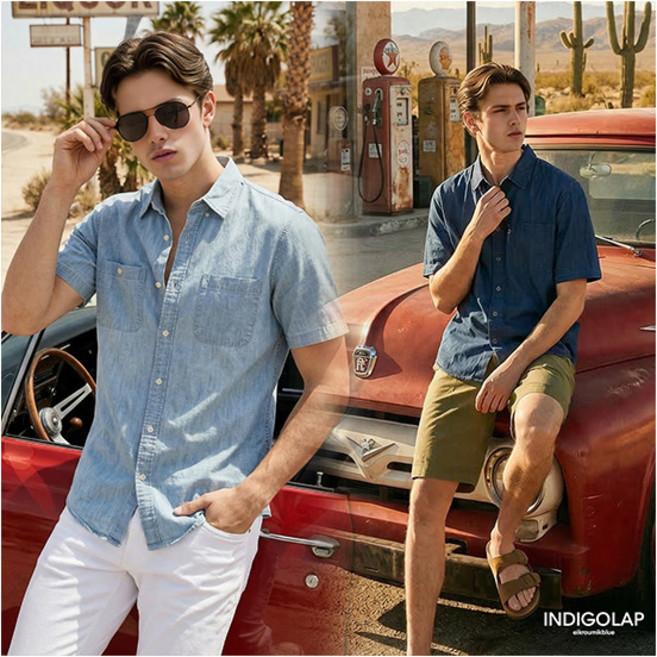 [인디고랩] () 26SS 남성 썸머 에어 하프 데님셔츠 2종