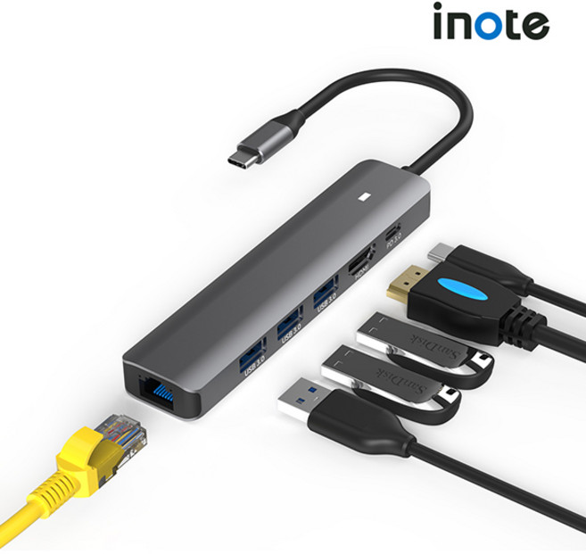 아이노트 CH61P 6in1 6포트 C타입 멀티 포트 4K 60Hz USB 3.0 허브, 다크그레이(당일발송, 1개