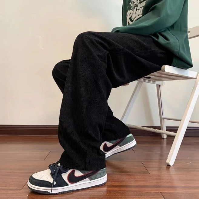 燈芯絨長褲 直筒褲 加絨長褲 休閒長褲 刷毛長褲 寬褲 闊腿褲 高腰褲 運動褲 黑色長褲 長褲男 韓版寬鬆長褲 冬天長褲
