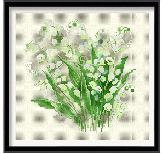春天花卉十字繡套件，簡約現代手工DIY, 1個, 2316-鈴蘭花37*37cm,國產生態棉3股線繡