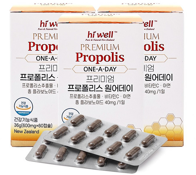 (리뉴얼)하이웰 프리미엄 프로폴리스 원어데이(플라보노이드 40mg), 60정, 3개