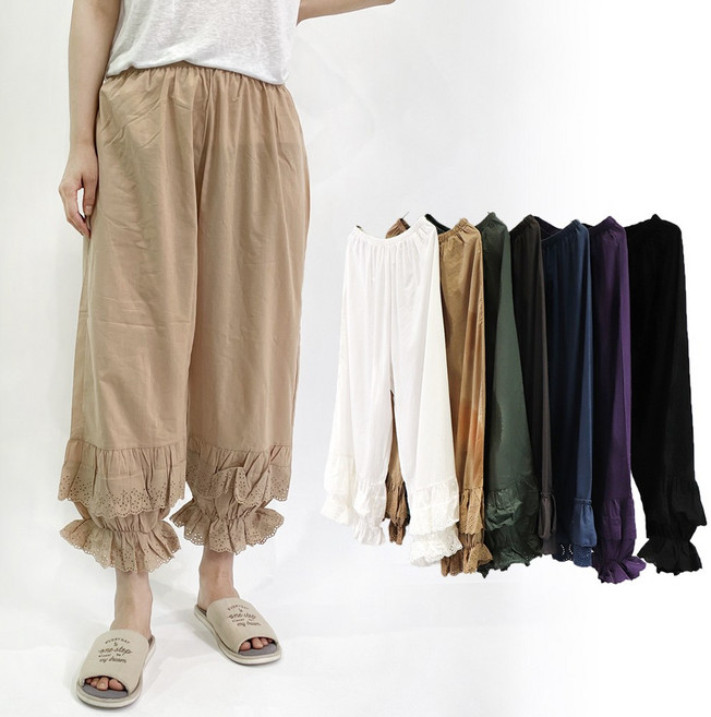 아이보리앤코 꽃자수 레이스 속바지 9부 롱 캉캉 고쟁이 파자마