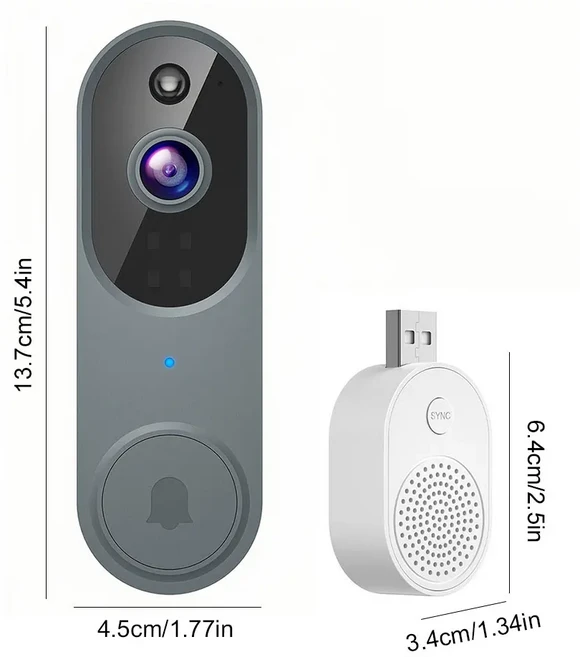 스마트 비디오 초인종 카메라 무선 비디오 모션 감지 야간 투시경 양방향 오디오 카메라 차임 1080P Wi-Fi Safedoorbell AI, 상세설명참조, 2026-04, 본품 1세트