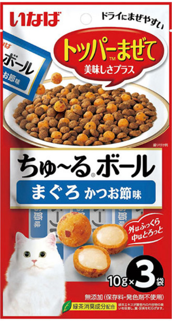 이나바 챠오 츄르볼 3P 토퍼 사료토핑 고양이간식, 1개, 30g, 참치&가다랑어포