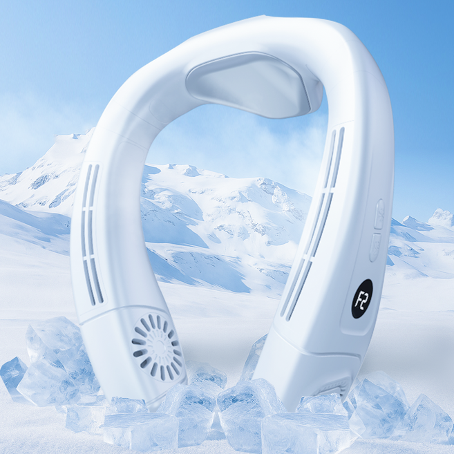 Rukico 급속냉각 무소음 목걸이 넥밴드 선풍기 휴대용 무선 대용량 넥 선풍기, 화이트, KW-H002