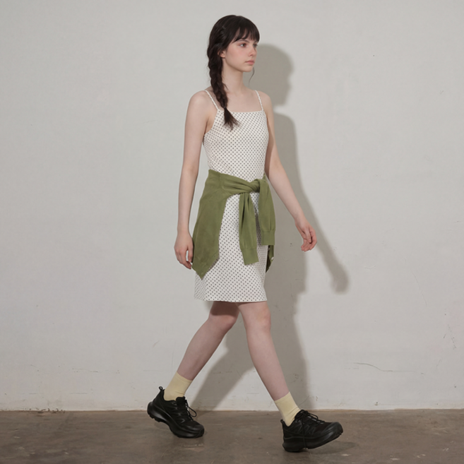 [SML사이즈] 여성 하객룩 끈 민소매 도트 미니 원피스 슬리브리스 민소매원피스 휴양지 레이어드원피스