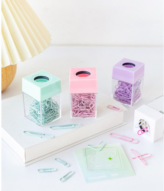 파스텔 자석클립통 클립디스펜서 클립수납함 3종, 퍼플