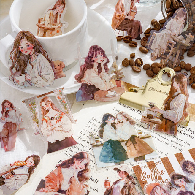 올리브파티 오후의설렘 시리즈 감성 빈티지 인물 방수 다꾸 스티커 30매 세트, 3개, 아로마+브리즈+애프터눈