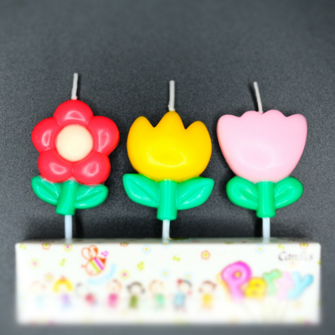 꽃 모양 생일초 케이크 사랑스러운 꽃밭초 감성 데코 촛불, 6개, 20g, 3종 3색 꽃밭초