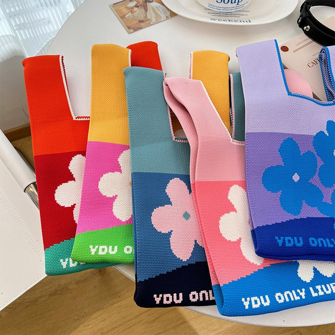 바닐라제이 미니 니트 플라워 토트백 미니에코백 손목가방