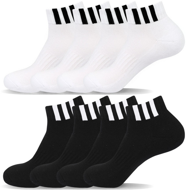 메가양말 삼선 이중바닥 남자 스포츠양말 단목 8켤레 국산고품질, 화이트 4켤레 + 블랙 4켤레