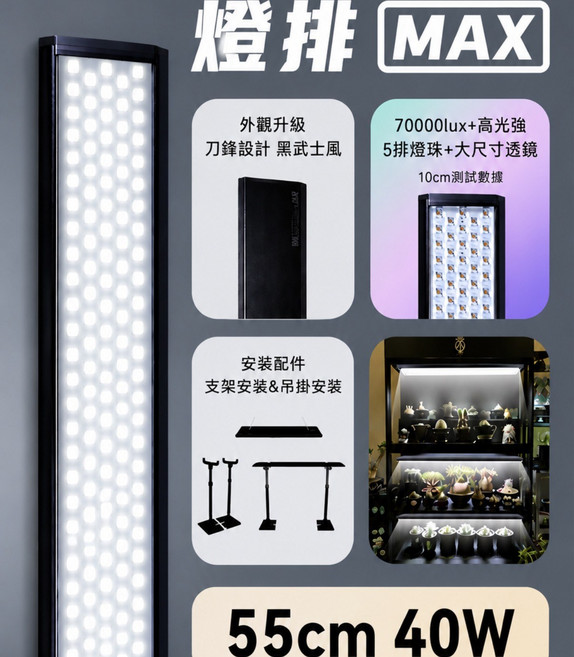 貴翔植物燈 貴翔排燈 max 聚光燈排 MAX 塊根觀葉龍舌蘭 植物燈, 黑色55