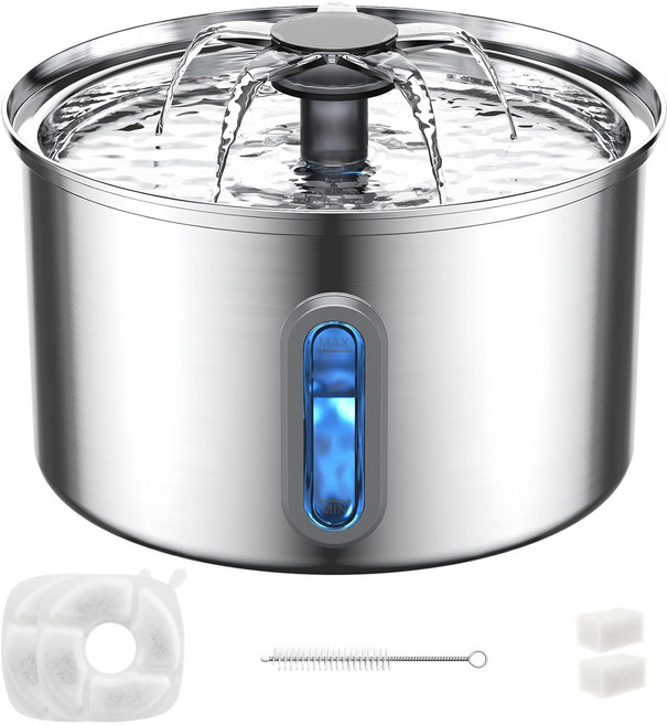 ESSENWOO 자동급수기 강아지 3.5L 고양이 정수기 SS304 식품용 스테인리스, 1개, 실버, PW-001