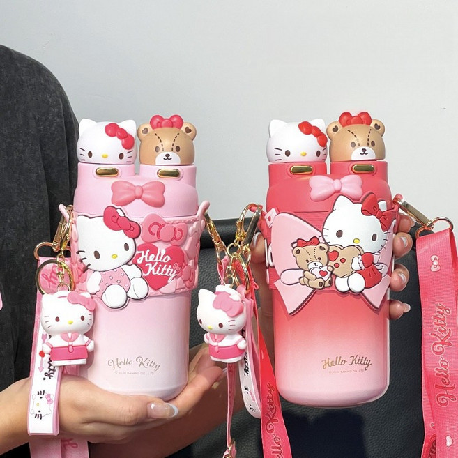 산리오 쿠로미 가을/겨울 필수템! 사랑스러운 여성 선물 더블 월 보온 텀블러 헬로키티 캐릭터 휴대용 여성 텀블러, 연핑크 헬로키티, 1개, 550ml