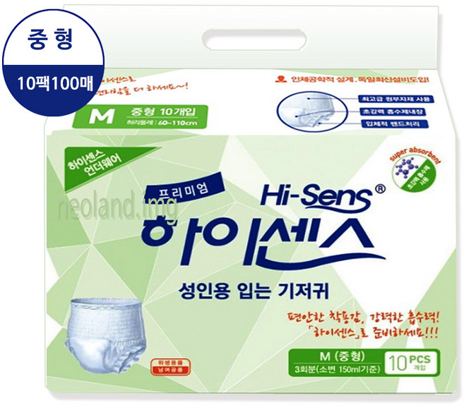 하이센스 프리미엄 언더웨어 중형10팩100매/성인팬티기저귀/어른입는기저귀/요실금팬티/성인기저귀