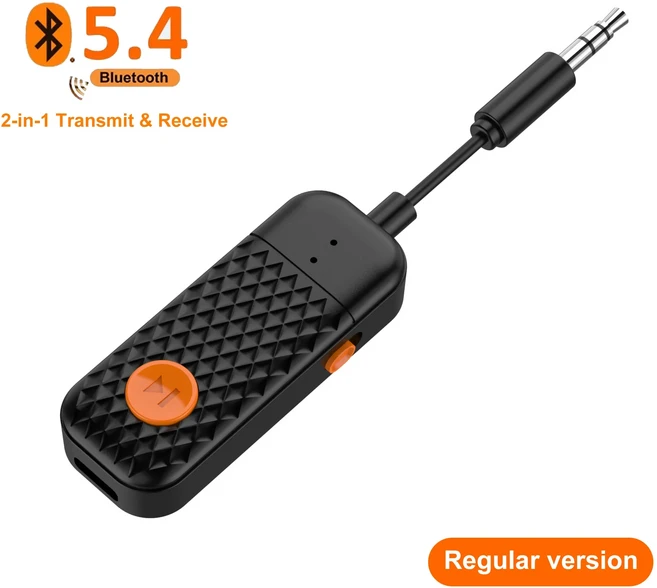 2 in 1 Bluetooth 5.4 오디오 송신기 수신기 TV 차량용 스피커 PC 헤드폰 용 3.5mm AUX 잭 스테레오 음악, 02 Regular Version, 01 빠른
