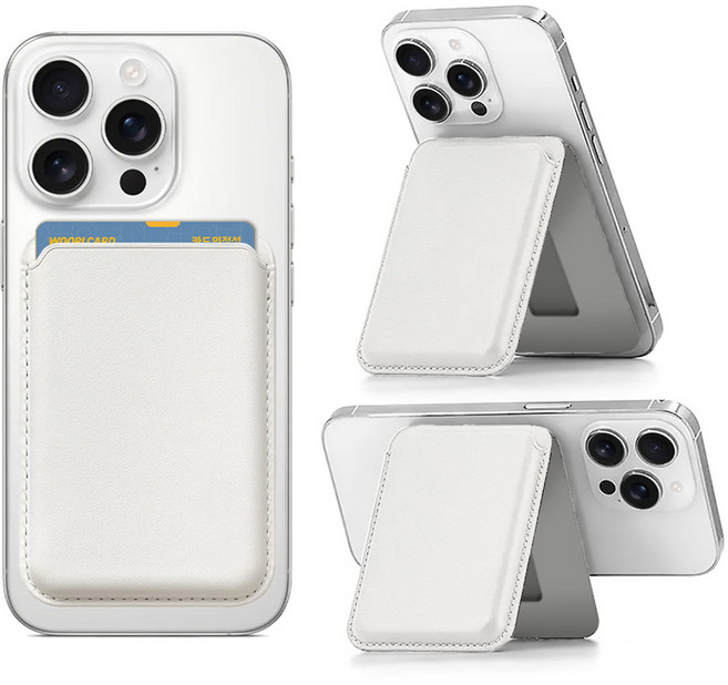 뷰씨 맥세이프 자력 2배 카드 3장 수납 가죽 카드지갑 거치대, 1개, 화이트