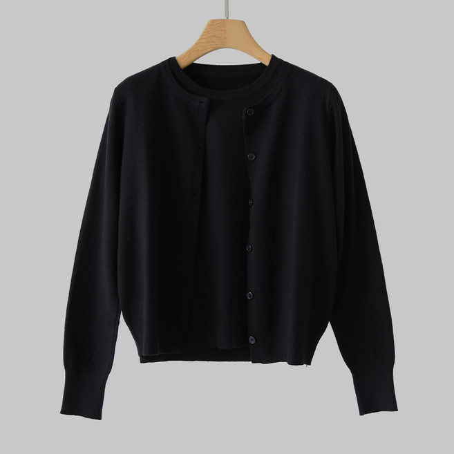 제니트 여성 페미닌 데일리 모던 여리핏 반팔 니트 긴팔 가디건 세트 라운드넥