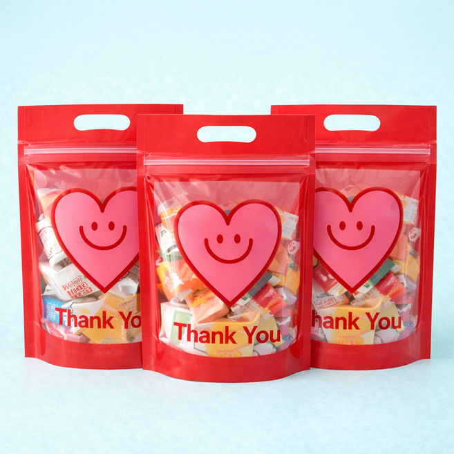 쿠이시 귀여운 구디백 어린이집 선물 포장 손잡이 지퍼백, 땡큐 하트, 50개