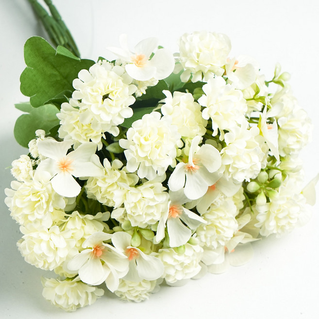 에이치엠데코 조화 퐁퐁 국화 부쉬 미니 인테리어 성묘 꽃다발 폼폼꽃, 해당화, 3개, 흰색