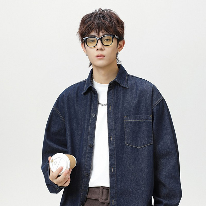 UPPERCUT 남성 워싱 데님셔츠 루즈핏 오버핏 청남방 남녀공용 청자켓 빅사이즈 남방 셔츠 블랙 데님셔츠