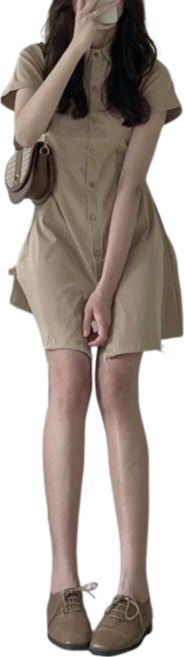 루나모드 린넨 베이직 반팔 셔츠원피스 K0215