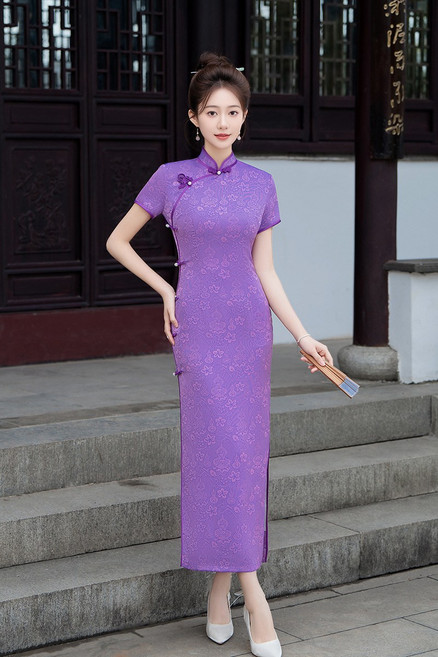 DFMEI 旗袍提花暗紋長款連衣裙新款國風中式少女年輕款復古文藝夏季日常