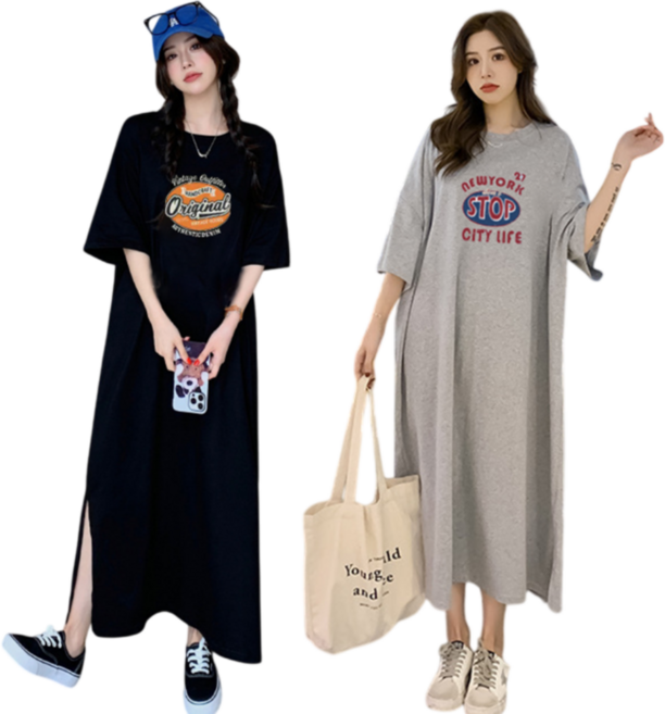 엔젤리크 1+1 오리지널 오버핏 트임 롱 원피스 2종