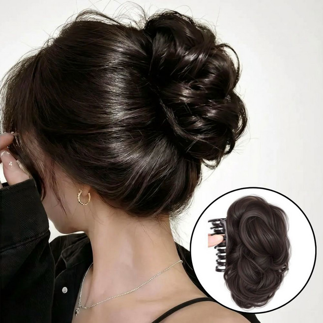 브랜드유 묶음머리 올림머리 가발 집게핀, 1개, 브라운블랙