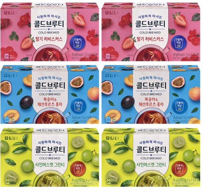 담터 콜드브루티 (딸기히비스커스+복숭아패션후르츠홍차+샤인머스캣그린티), 2개, 20개입
