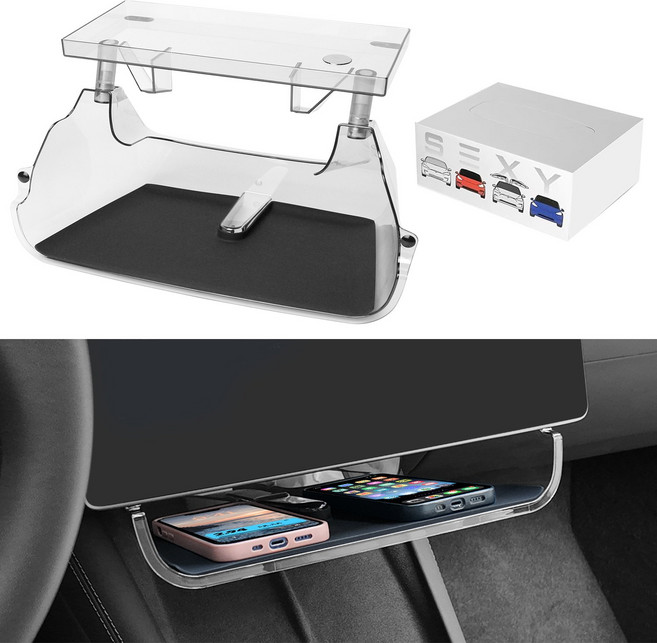 Vihimai 테슬라 모델3 하이랜드 모델Y 주니퍼 전용 스크린 아래 자석식 수납함 핸드폰 등 소품을 편리하게 수납할 수 있으며 강력한 자석력으로 안정적 수납!, 모델3 하이랜드/모델Y 주니퍼, 투명 무늬