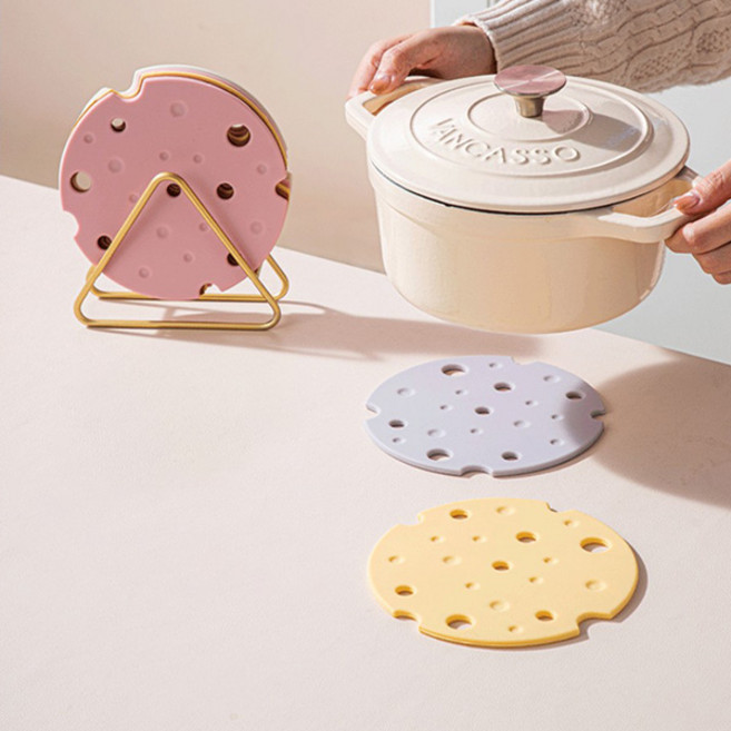 유니온 치즈 실리콘 냄비 받침 세트, 3개, 옐로우+퍼플+핑크