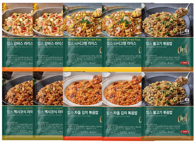 빕스 빕스 볶음밥 10인분 세트(감바스2+나시고랭2+불고기2+멕시코식2+치킨김치2), 3세트, 230g