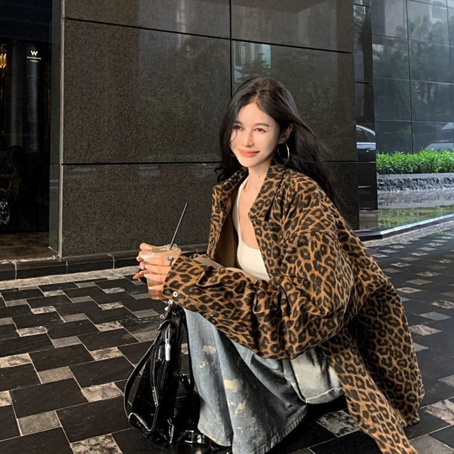 유니픽 여성 가을겨울 레오파드 셔츠 가디건 루즈핏 패션wbr
