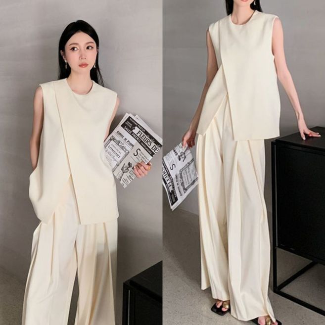 Asure 여자셋업 정장 세트 오피스룩 베스트+와이드팬츠