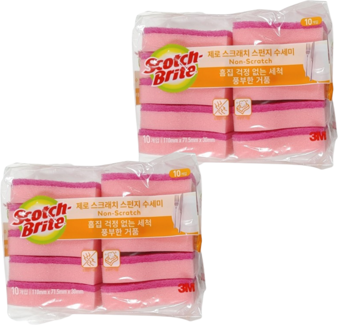 스카치브라이트 제로 스크래치 스펀지 수세미, 10개입, 2개