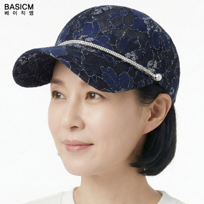 [국산] 메쉬캡 시스루 플로럴 레이스 큐빅라인 여름 중년여성 모자 화려한 망사 큐빅 시원한