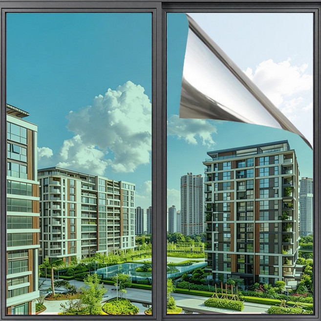 타리홈스 창문 사생활 보호필름 자외선차단 창문시트지 무점착, 그린 실버