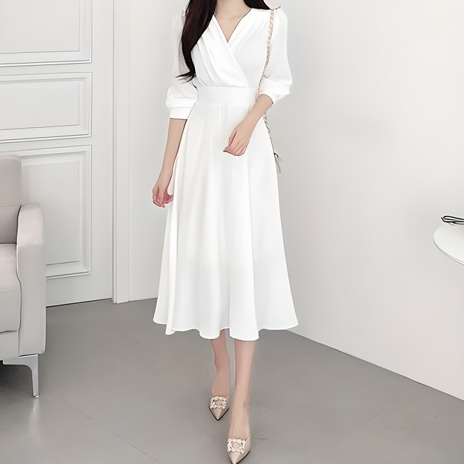 에스알비 랩 주름 롱 원피스