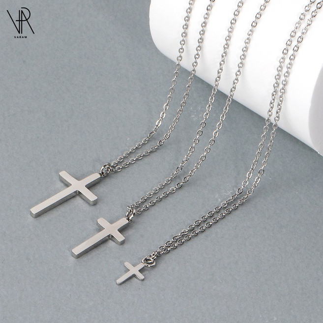 VARAM 써지컬스틸 십자가 펜던트 목걸이 심플 체인