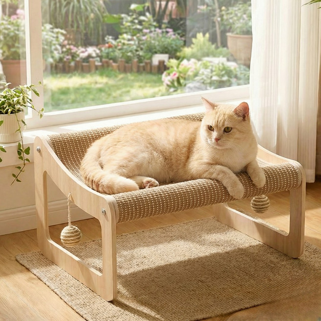 캣박스 고양이 이동식 침대 해먹 스크래처 스크래쳐, 1개, 베이지