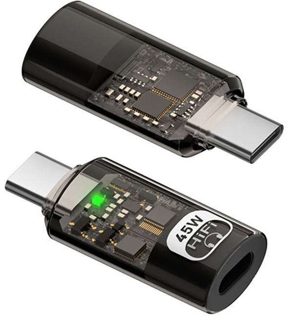 ibits MDD Lightning轉TypeC耳機轉接頭 45W快充 支援通話數據, 透明黑, 1個, 32.6mm