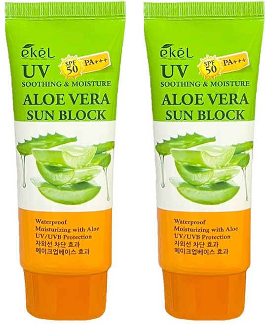 이켈 수딩앤모이스처 알로에베라 선블록 70ml 선크림, 2개