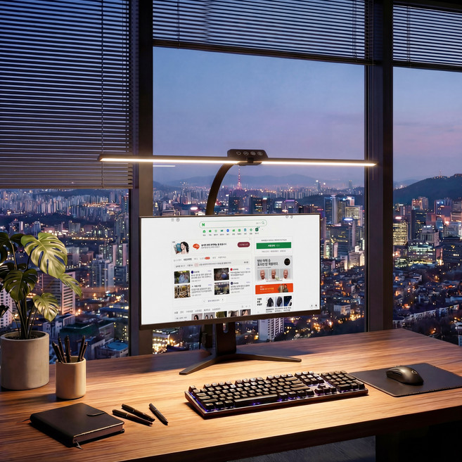 Airwit 책상 와이드 스탠드 조명 LED 모니터 조명 데스크램프 클립형 플렉시블 고휘도 독서용 책상등, 블랙